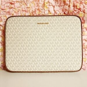 Michael Kors White and Tan Laptop Sleeve
